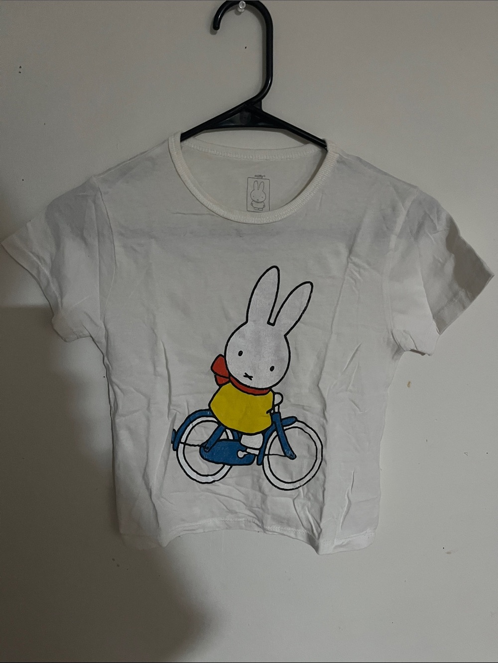 miffy White Tee with Yellow & Blue Bunny on Bike